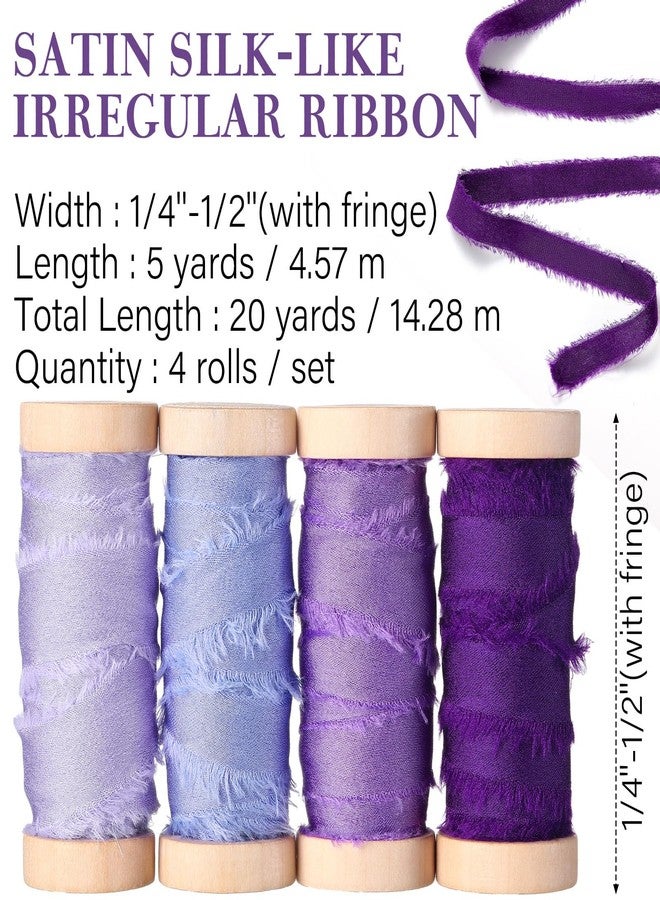 Mindsoft شريط شيفون منسدل من Mindsoft للحرف اليدوية، شرائط حرير ساتان، 1/2-1/4 بوصة × 20 ياردة، شرائط قماش مصنوعة يدويًا مع بكرة خشبية لتغليف هدايا عيد الحب وحفلات الزفاف (بنفسجي) - Image 2